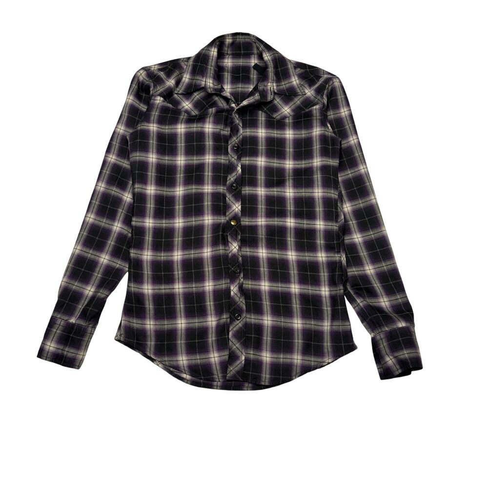 Junhashimoto Wrinkle Check Wool Blend Plaid Button Up Shirt Men's 2/Medium